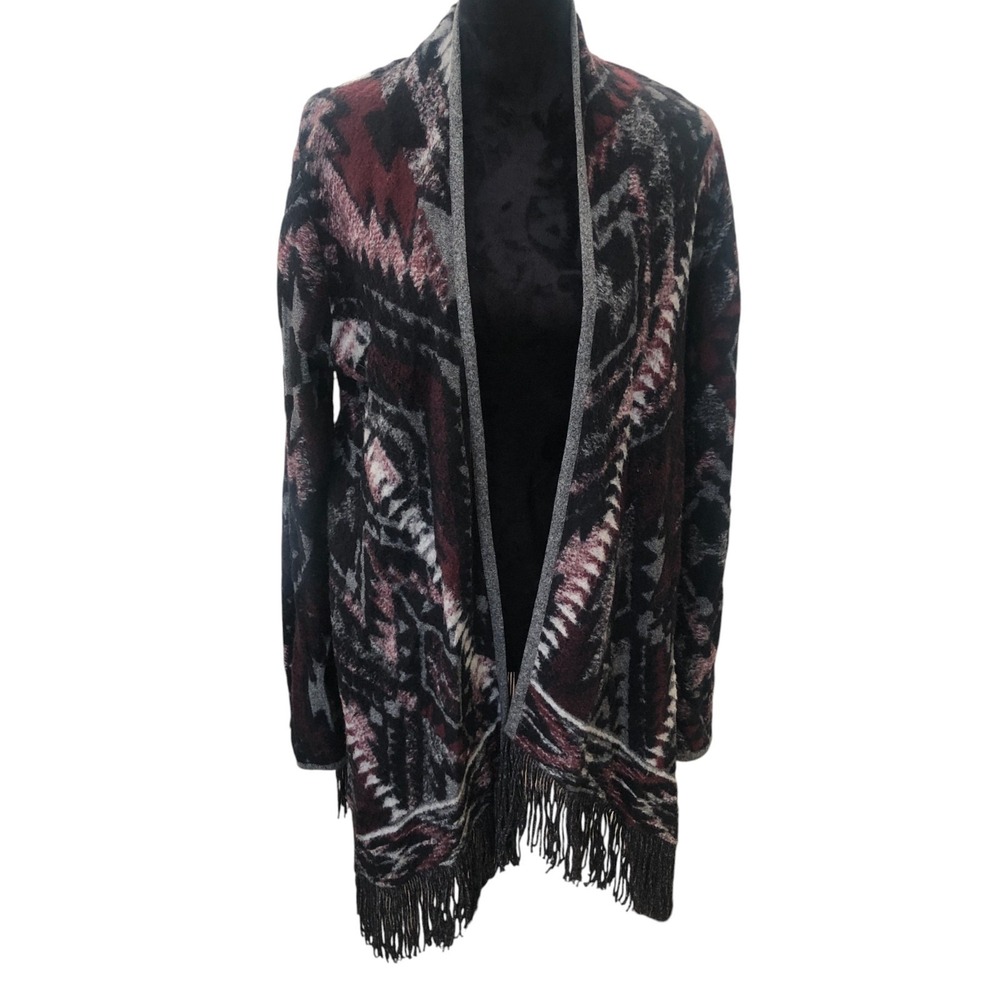 Lucky Brand Boho Romantic Southwestern Fringe Cardigan‎ Wrap Sweater Womens M - Picture 2 of 10